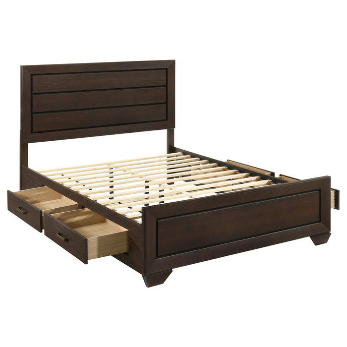 Cama de panel de madera con almacenamiento Kauffman - cacao oscuro