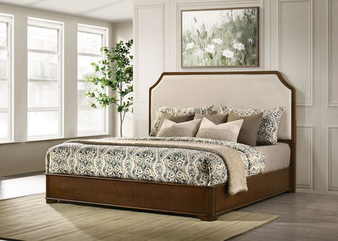 Cama king oriental tipo panel de 58 pulgadas Garland, color crema, marrón y cerezo