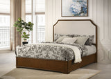 Cama Queen Garland de paneles, 58 pulgadas, color crema y cerezo marrón