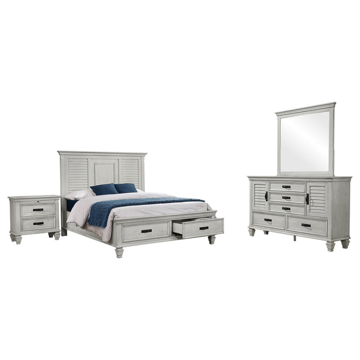 Juego de dormitorio Franco tamaño Eastern King de 5 piezas - blanco desgastado
