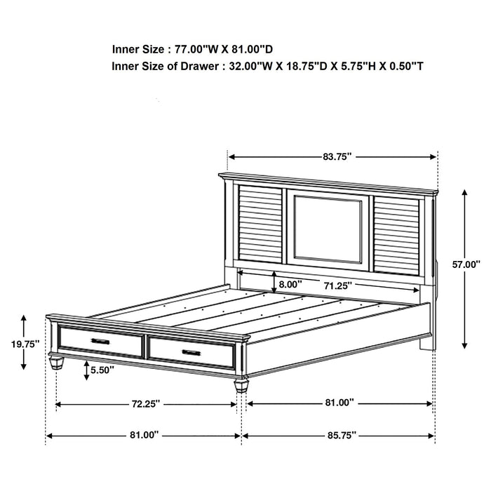 Juego de dormitorio Franco tamaño Eastern King de 5 piezas - blanco desgastado