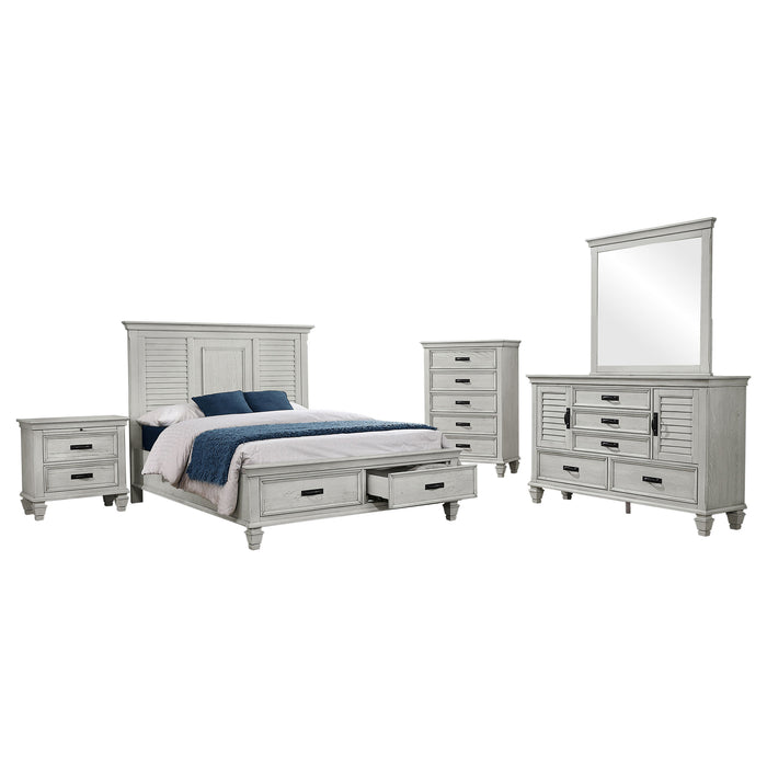 Juego de dormitorio Franco tamaño Eastern King de 5 piezas - blanco desgastado