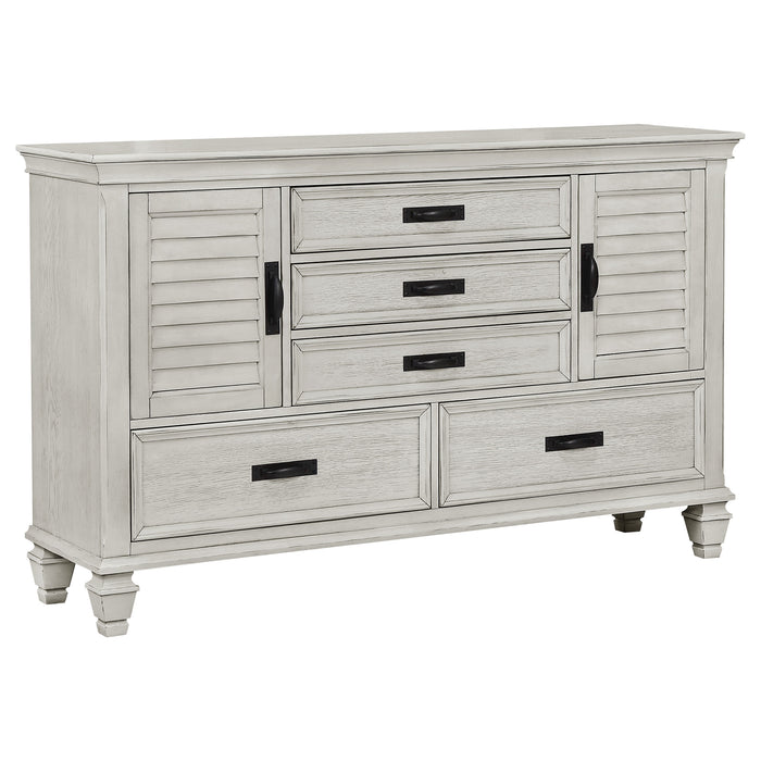 Juego de dormitorio Franco tamaño Eastern King de 5 piezas - blanco desgastado