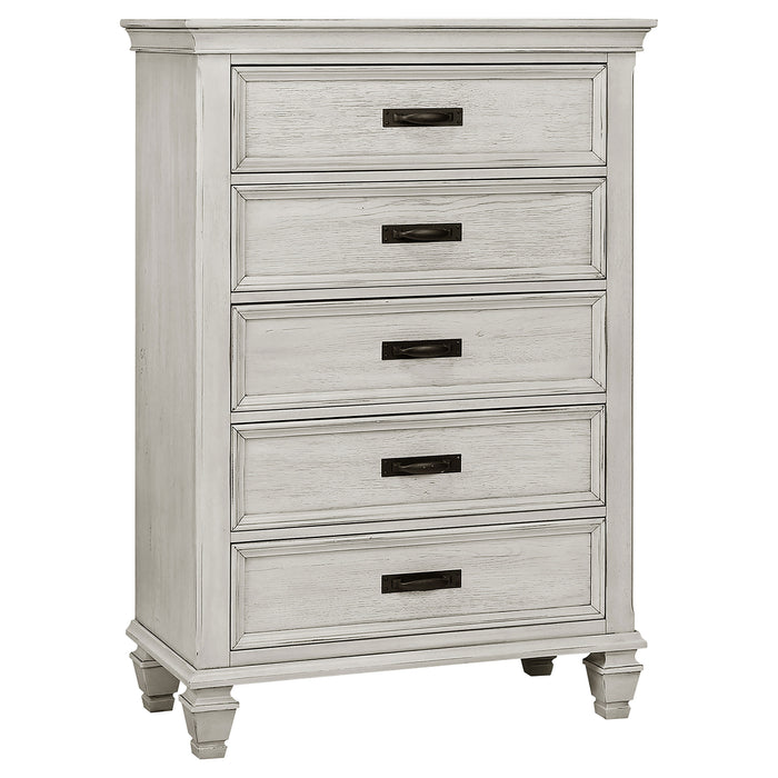 Juego de dormitorio Franco tamaño Eastern King de 5 piezas - blanco desgastado