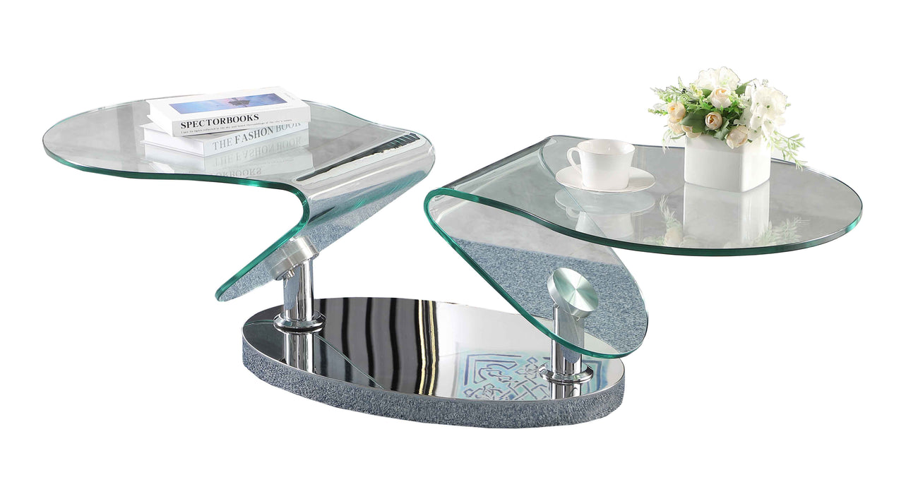 Contemporary Motion Glass Top Cocktail Table w/ Steel Base 2062-CT