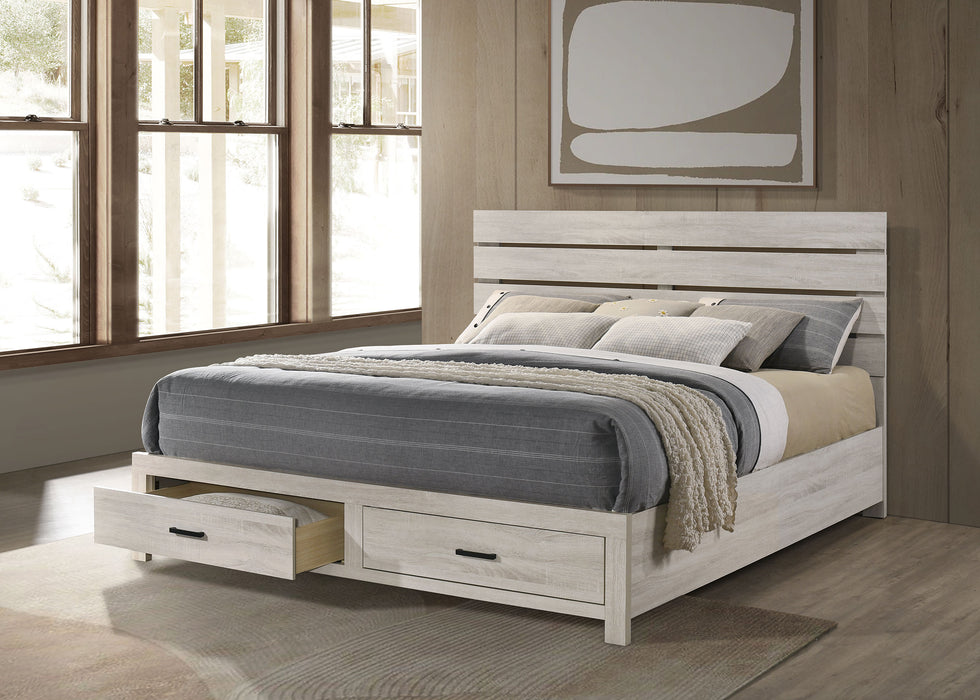 Cama de panel de madera con almacenamiento Brantford - blanco costero