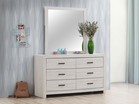 Cómoda Brantford de 6 cajones con espejo, blanco costero
