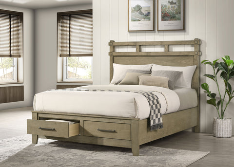 Cama con almacenamiento Hazlewood de 59 pulgadas, tamaño Eastern King, roble Vineyard