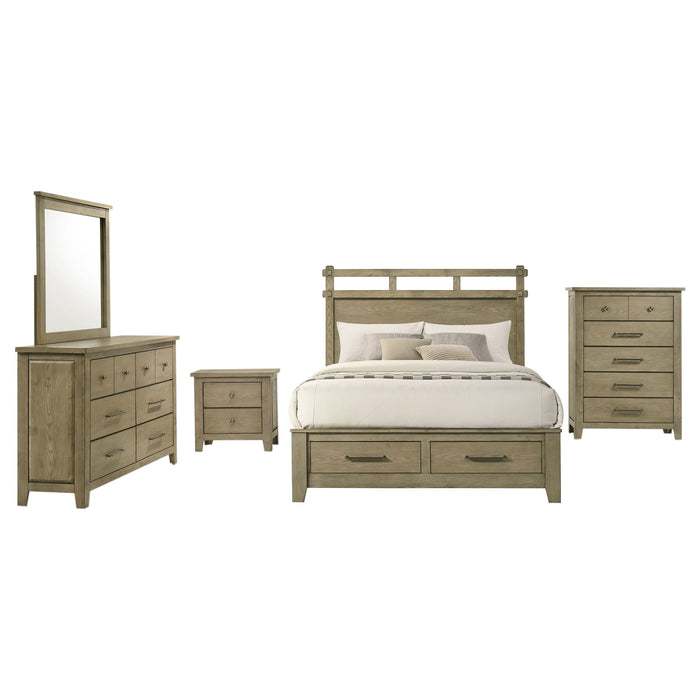 Juego de dormitorio Hazlewood tamaño Queen de 5 piezas - roble viñedo