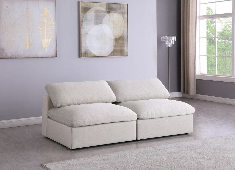 Sofá modular sin brazos tapizado de tela con textura de lino de confort de lujo Serene de 78" de 2 piezas