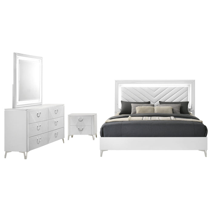 Cassia 5-piece Eastern King LED Bedroom Set White High Gloss