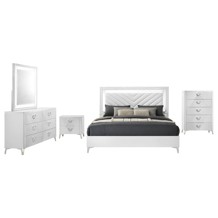 Cassia 5-piece Eastern King LED Bedroom Set White High Gloss