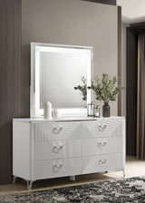 Cómoda Cassia de 6 cajones con espejo, blanco de alto brillo
