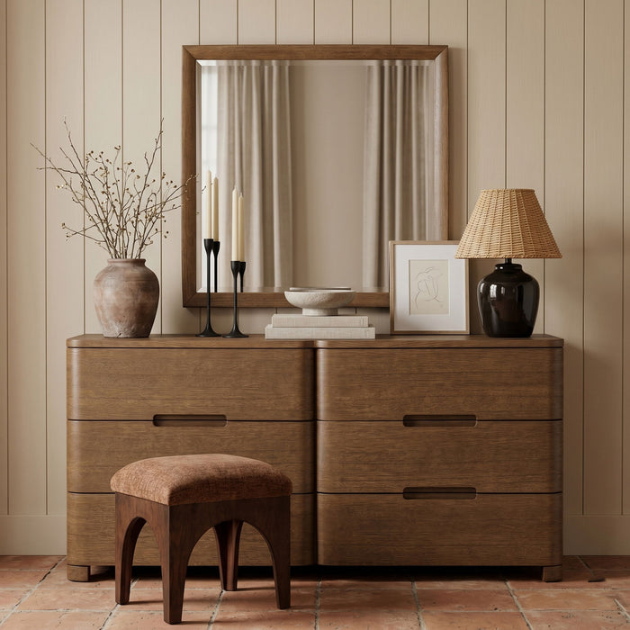 Caswell 42" W X 40" H Oak Veneer And Solid Wood Frame Mirror