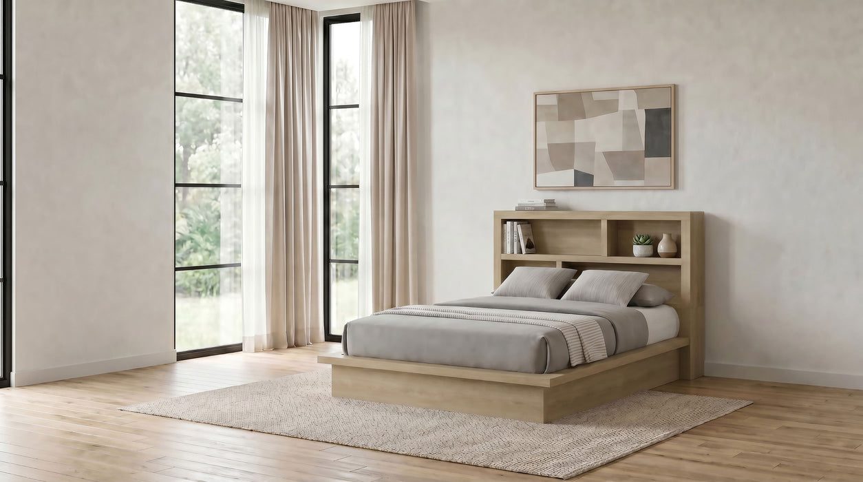 Hendricks Bookcase Headboard Platform Bed Light Oak