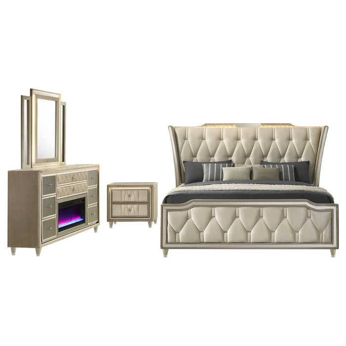 Lorient 5-piece Eastern King Bedroom Set Ivory and Camel
