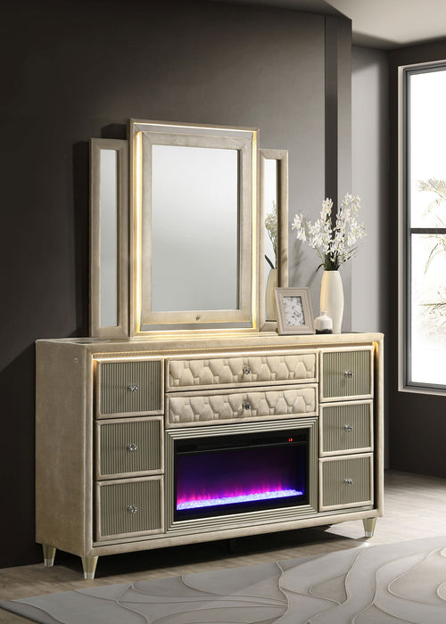 Lorient 8-drawer LED Flame Box Dresser and Mirror Black