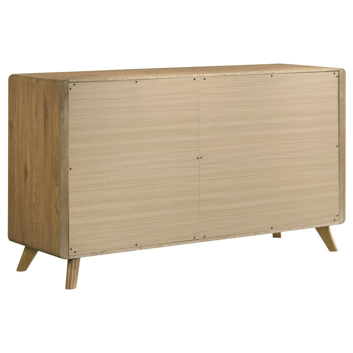 Bennett Full Cream Upholstered 5-Piece Mid-Century Bedroom Set Light Oak