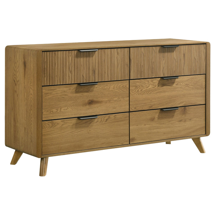 Bennett Eastern King Upholstered 5-Piece Mid-Century Bedroom Set Light Oak