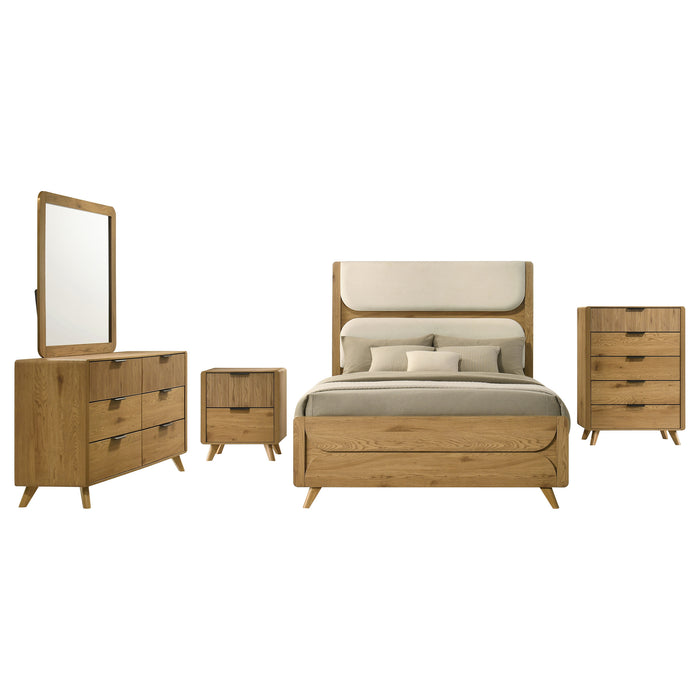 Bennett California King Upholstered 5-Piece Modern Bedroom Set Light Oak