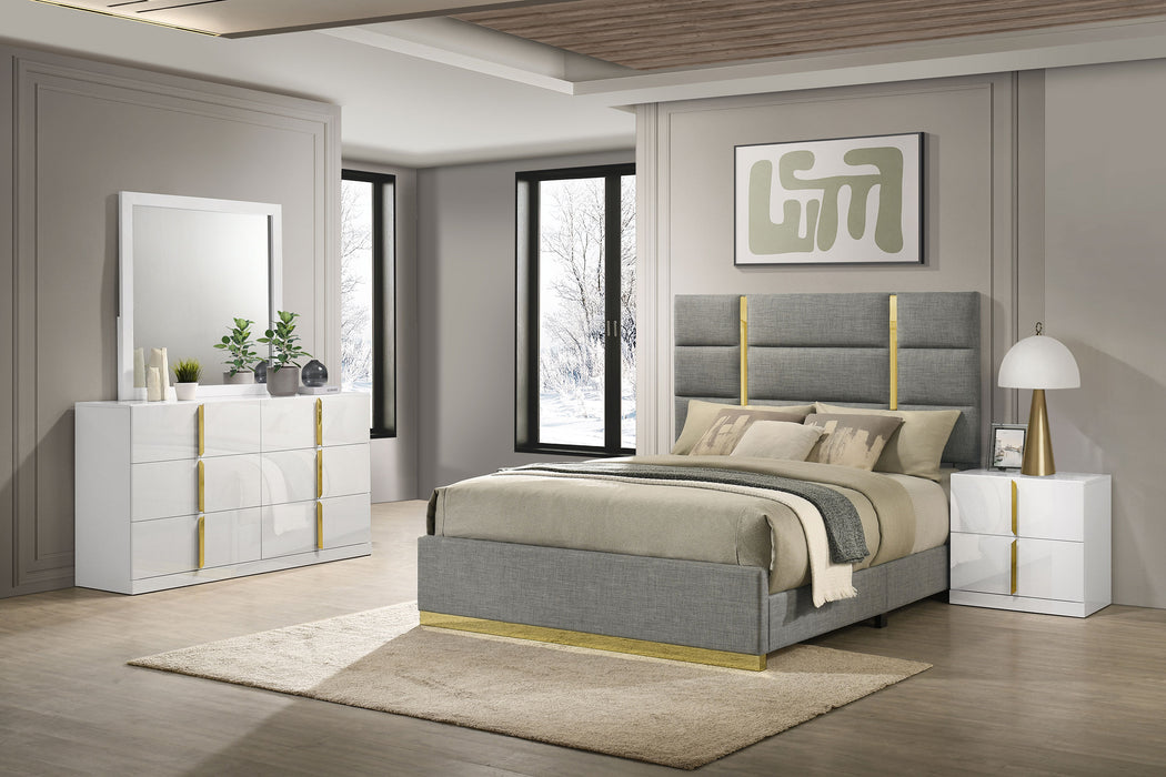 Ines 5-piece Queen Bedroom Set Grey and White High Gloss