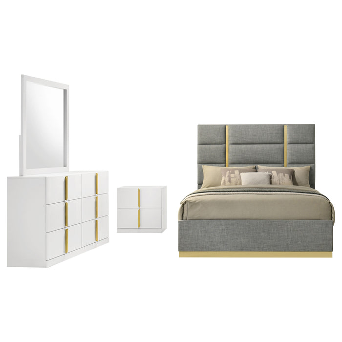 Ines 5-piece Queen Bedroom Set Grey and White High Gloss