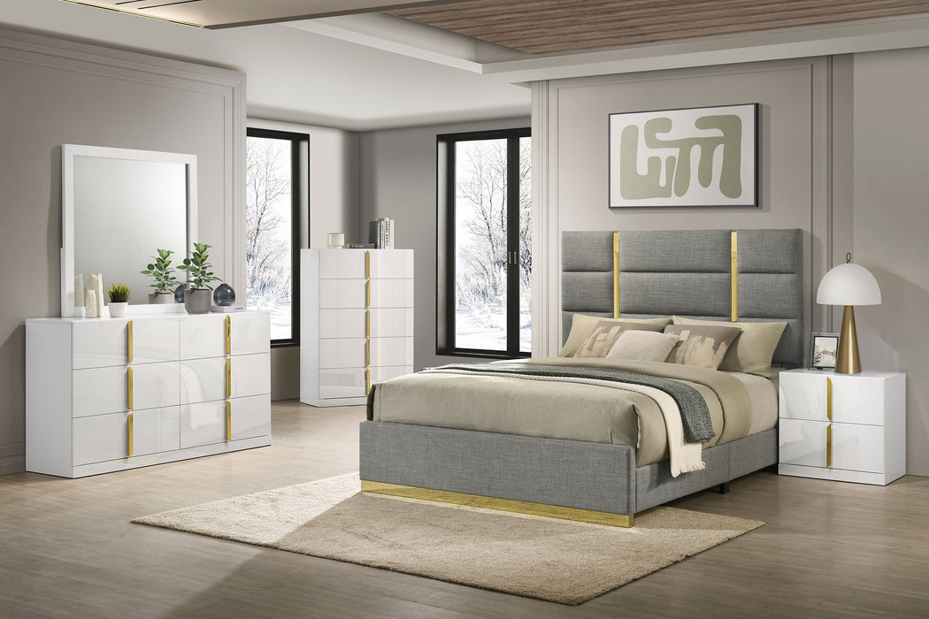 Coaster Ines 6-Piece Queen Bedroom Set Grey and White High Gloss