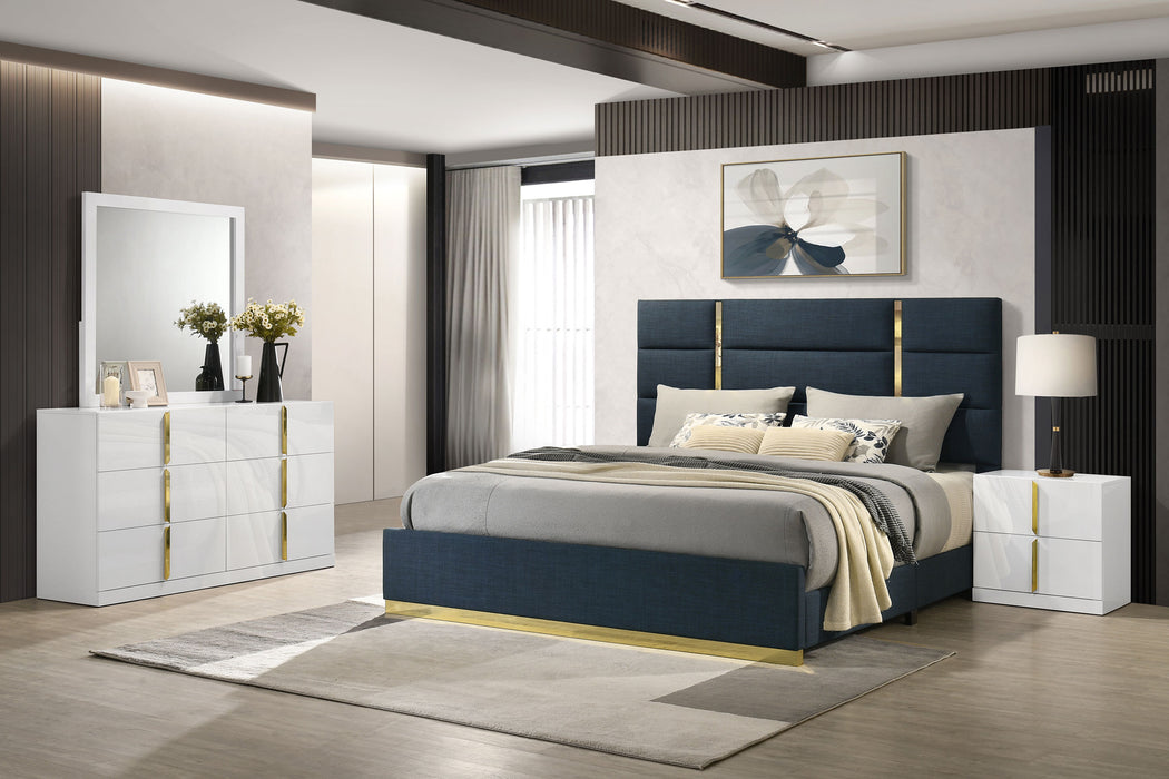 Ines 5-piece Eastern King Bedroom Set Navy and White High Gloss