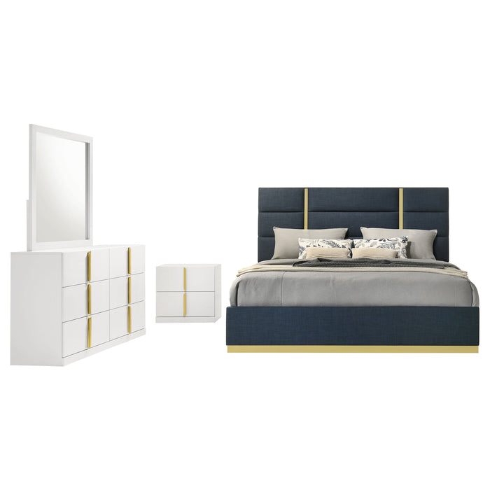 Ines 5-piece Eastern King Bedroom Set Navy and White High Gloss