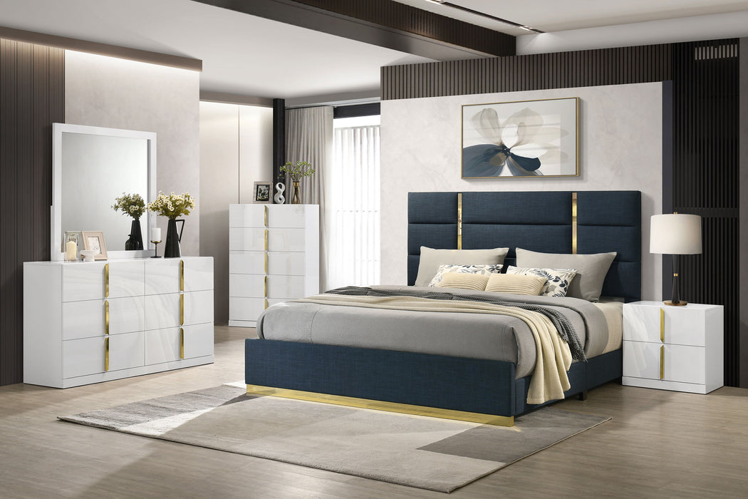 Coaster Ines 6-Piece Eastern King Bedroom Set Navy and White High Gloss