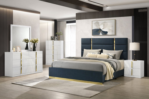 Coaster Ines 6-Piece Eastern King Bedroom Set Navy and White High Gloss
