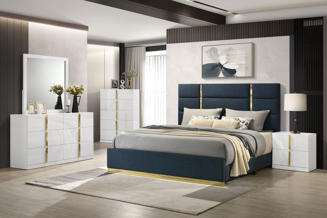Ines 56-inch Fabric Upholstered Panel Bed Navy