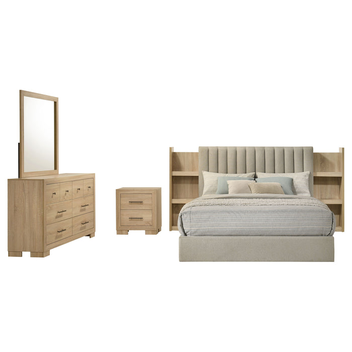 Juego de dormitorio tapizado Arielle tamaño Eastern King de 5 piezas - roble claro