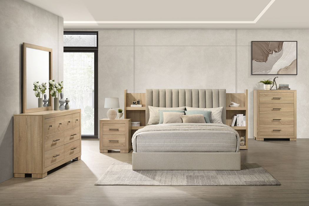 Coaster Arielle 6-Piece Eastern King Upholstered Bedroom Set Light Oak