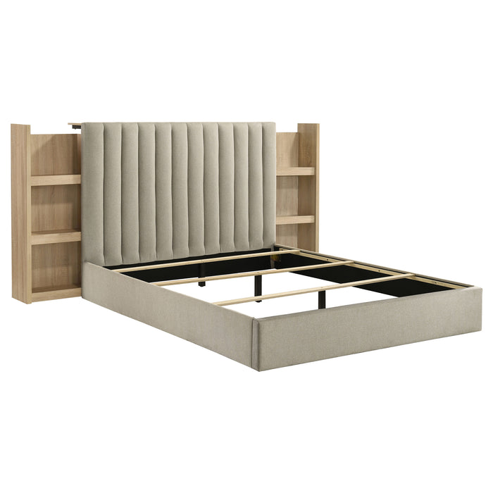 Juego de dormitorio tapizado Arielle tamaño Queen de 5 piezas - roble claro