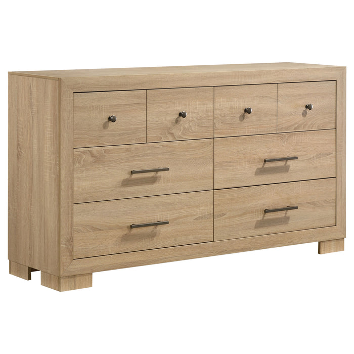 Juego de dormitorio tapizado Arielle tamaño Queen de 5 piezas - roble claro