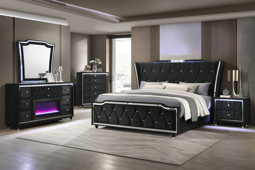 Coaster Lorient 6-Piece Eastern King Bedroom Set Black with 63-Inch Headboard (Model 223161KE-S5B)