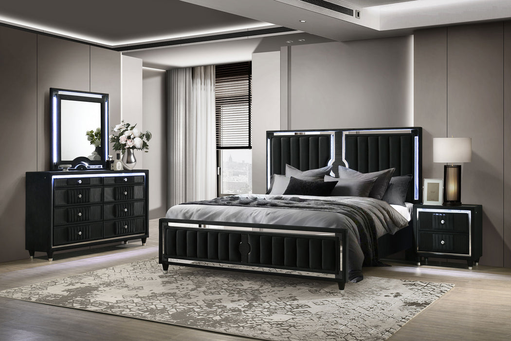 Ravenne 5-piece Velvet Upholstered Eastern King LED Bedroom Set Black