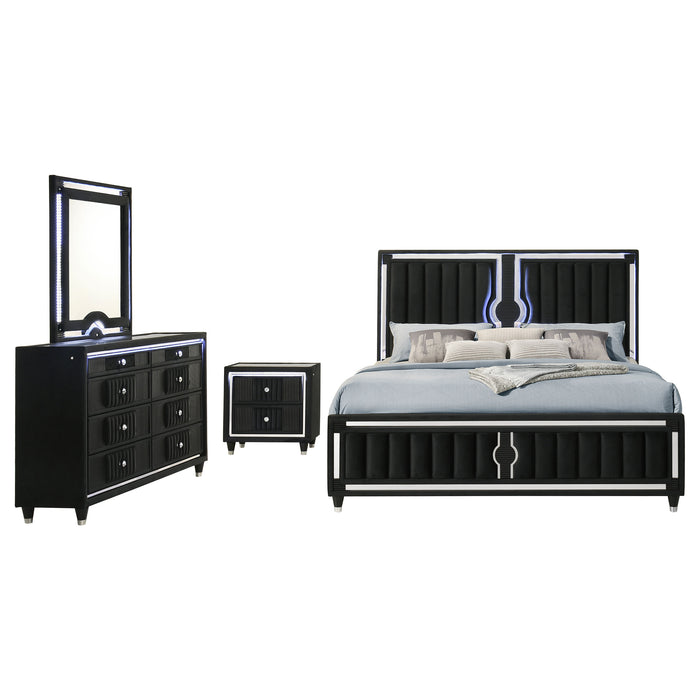 Ravenne 5-piece Velvet Upholstered Eastern King LED Bedroom Set Black