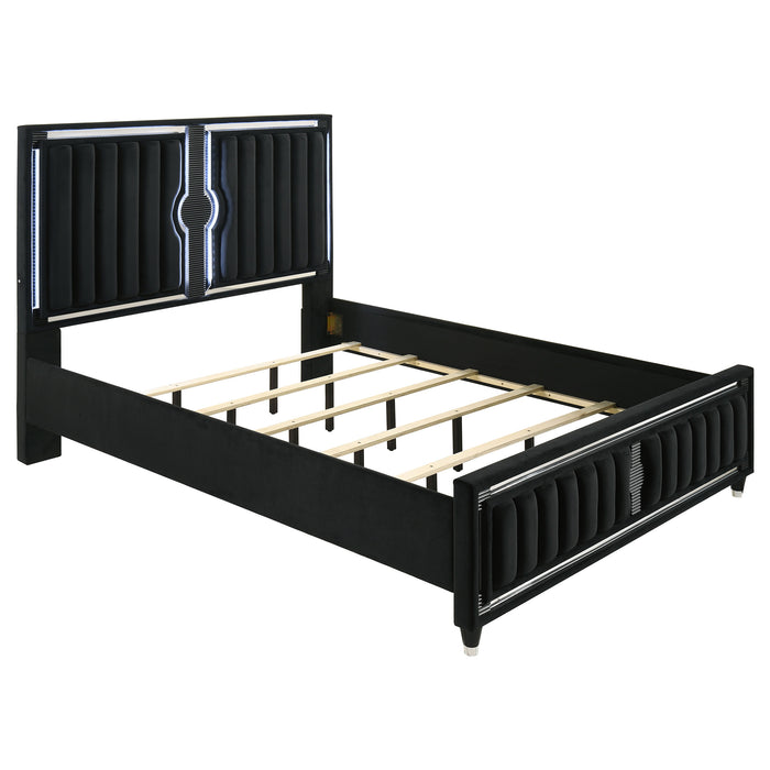 Ravenne Velvet Upholstered LED Panel Bed Black