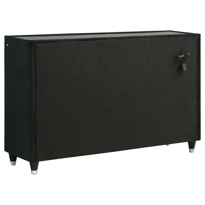 Juego de dormitorio tapizado de terciopelo con LED Ravenne tamaño Queen de 5 piezas - negro