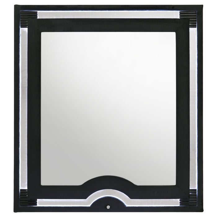 Juego de dormitorio tapizado de terciopelo con LED Ravenne tamaño Queen de 5 piezas - negro