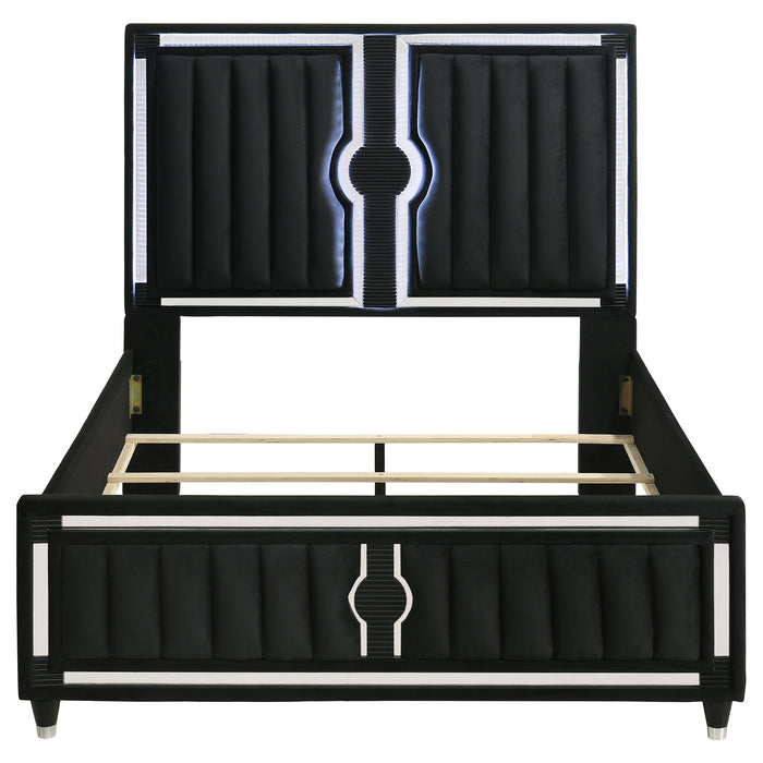 Ravenne Velvet Upholstered LED Panel Bed Black