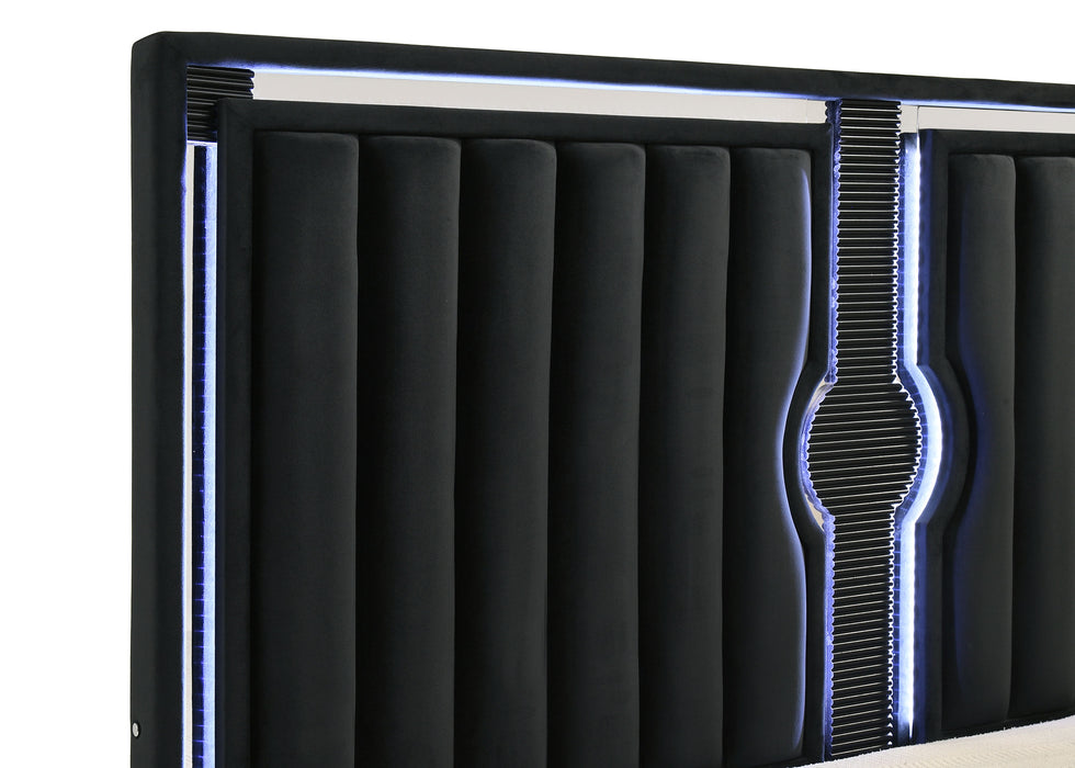 Ravenne Velvet Upholstered LED Panel Bed Black
