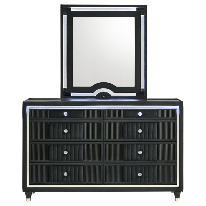 Ravenne 8-drawer Velvet Upholstered LED Dresser and Mirror Black