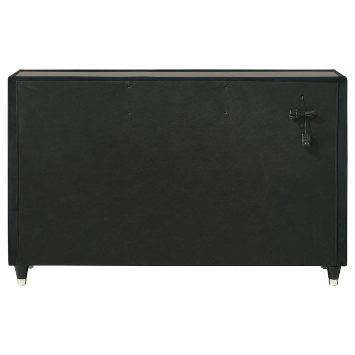 Ravenne 8-drawer Velvet Upholstered LED Dresser Cabinet Black