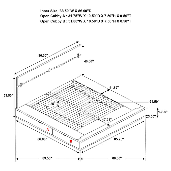 Cama de panel de madera con almacenamiento Winslow - nogal ahumado
