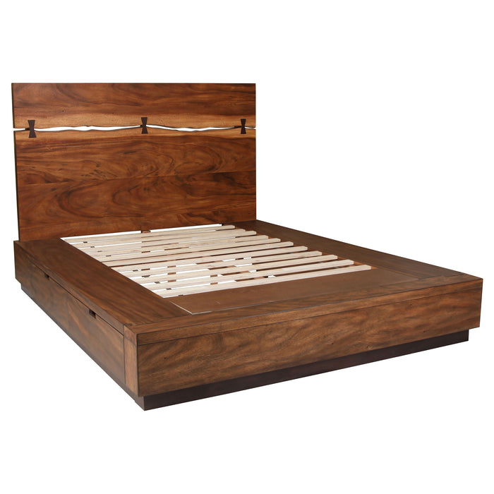 Cama de panel de madera con almacenamiento Winslow - nogal ahumado