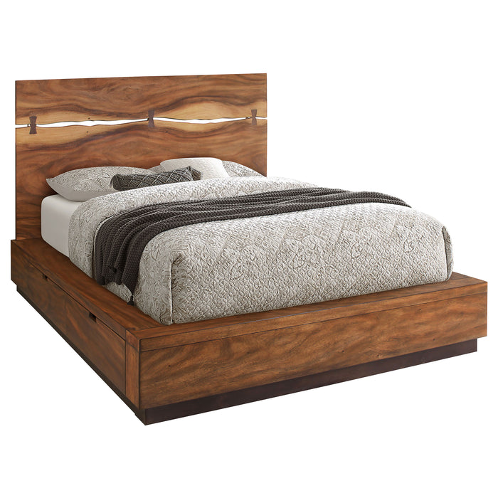 Cama de panel de madera con almacenamiento Winslow - nogal ahumado