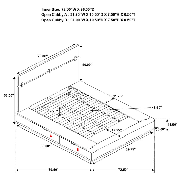 Cama de panel de madera con almacenamiento Winslow - nogal ahumado